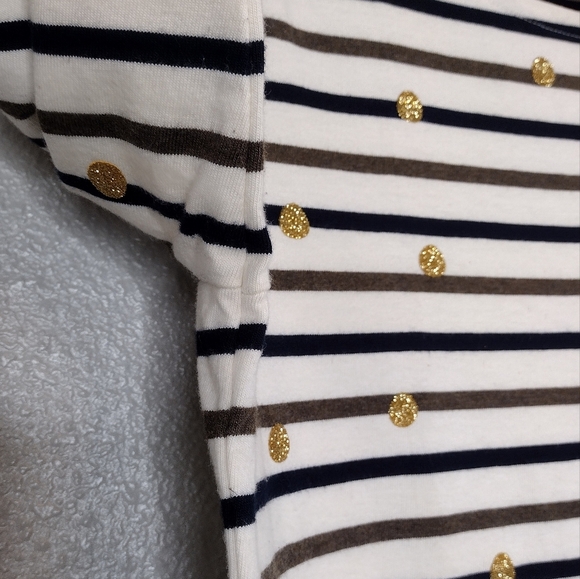 Talbots Petite Summer Striped Gold Glitter Polka Dot Pullover Long Sleeve Top - Picture 7 of 14